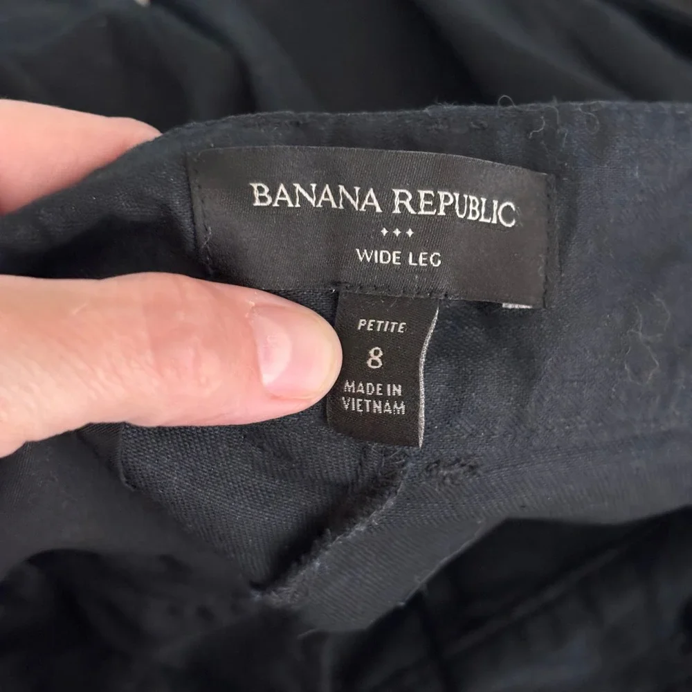 Banana Republic Pleated Wide Leg Linen Pants 8P Black High Rise Minimalist
